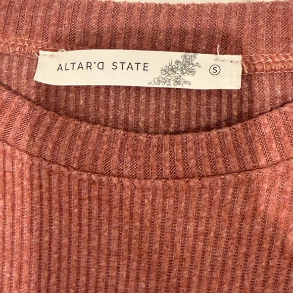 Altar'd State Rust Ribbed Ruffle Long Sleeve Top - Picture 3 of 4